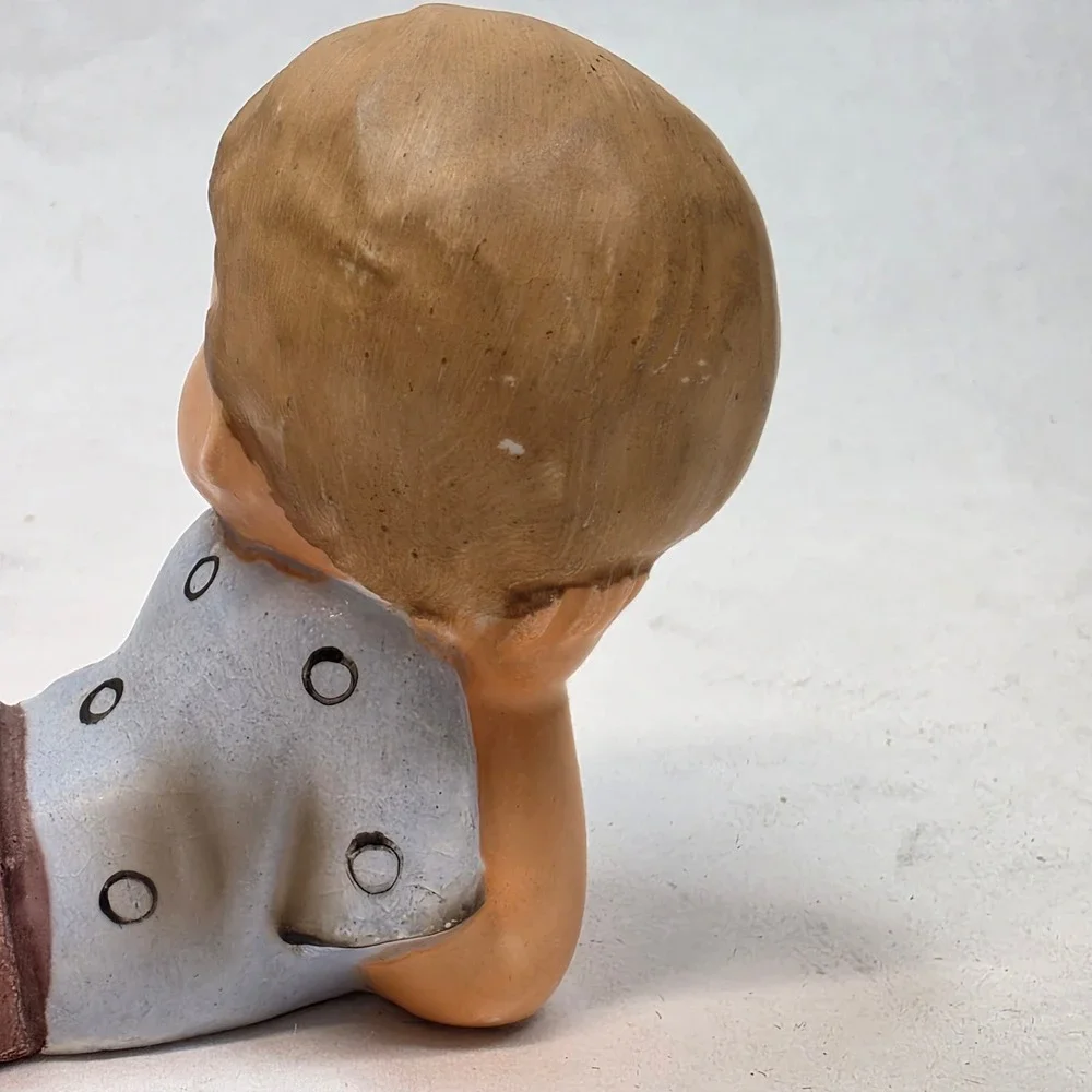 Vintage Boy Figurine Lying Down on Stomach MCM Piano Baby Nursery Decor